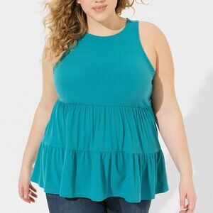 Torrid 0X Blue Super Soft Rib Ribbed High Neck Tiered Babydoll Tank Top